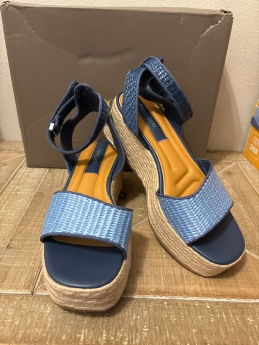 NEW Franco Sarto Tiffany Platform Espadrille Sandals Blue Size 7.5